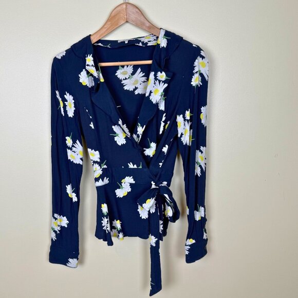 Ganni Tie Waist Blouse | Size 38 | Blue with Flowers - Picture 4 of 8